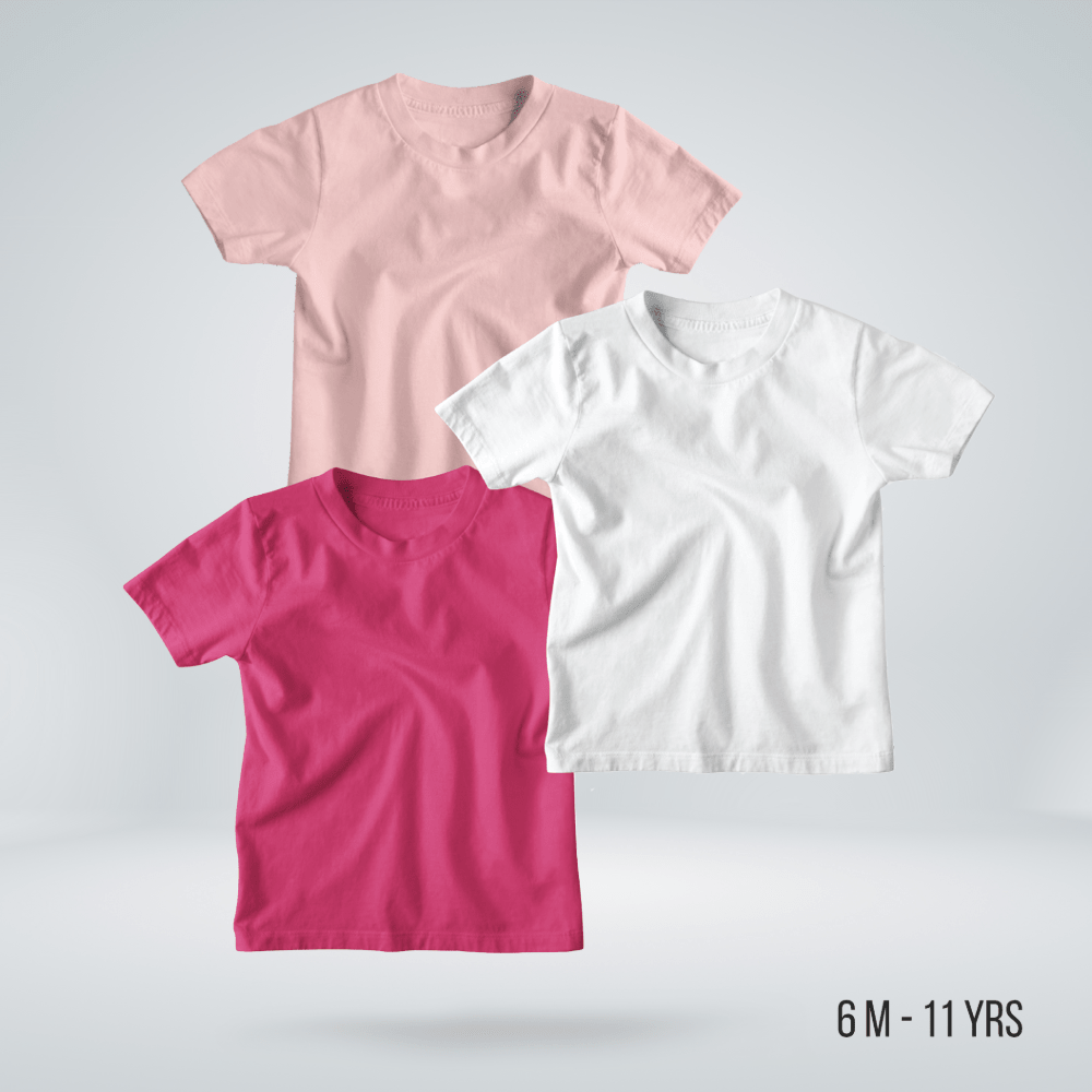 Fabrilife Kids Premium Blank T-shirt Combo - Pink, Light Pink, White 100% Cotton